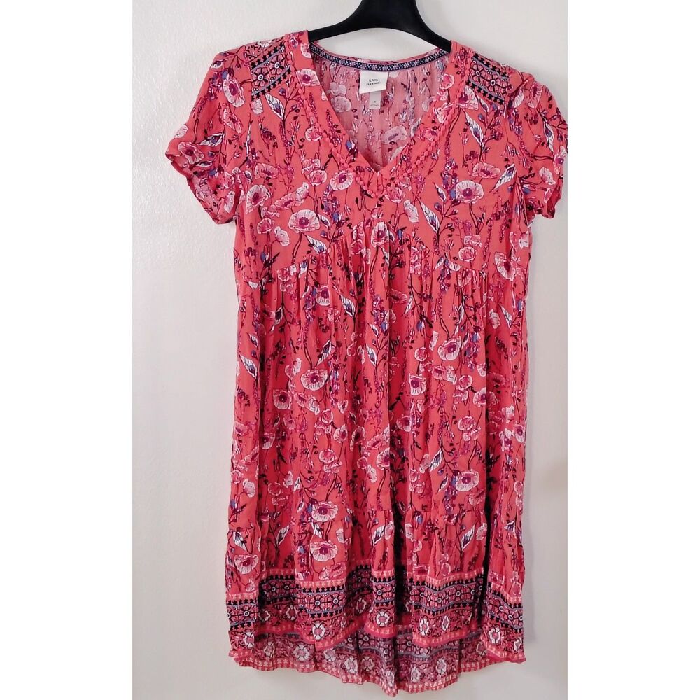 Knox Rose Womens Baby Doll Dress Size Small Floral Rose Pink Peasant Cottagecore